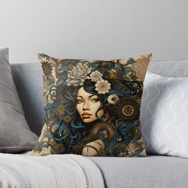 Item preview, Teal Hair Woman Floral Clockwork Portrait designed and sold by BrandonArtWorld.