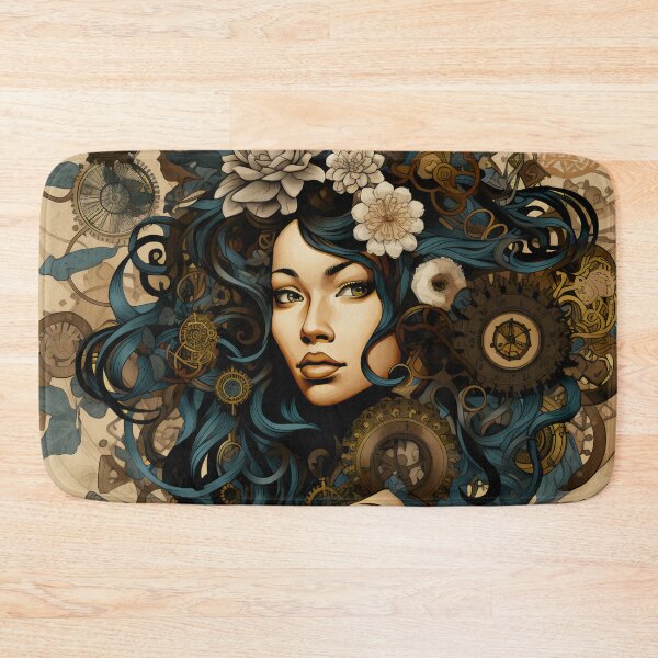 Item preview, Teal Hair Woman Floral Clockwork Portrait designed and sold by BrandonArtWorld.