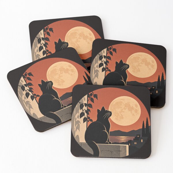 Item preview, Black Cat Full Moon Retro Night designed and sold by PopNInk.