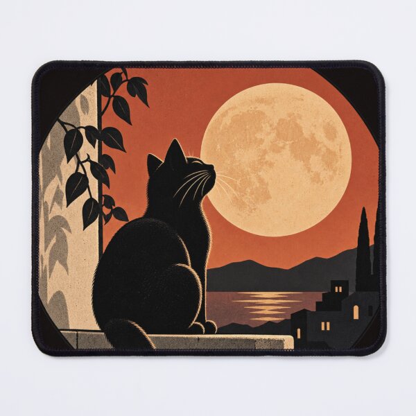 Item preview, Black Cat Full Moon Retro Night designed and sold by PopNInk.