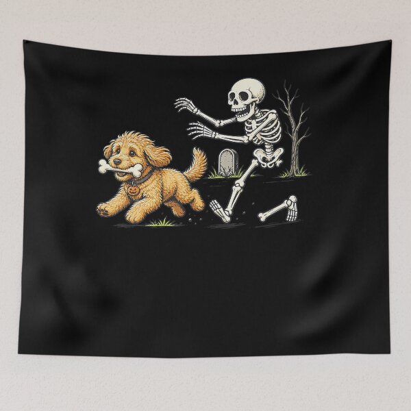 Item preview, Funny Goldendoodle Stealing Bone Halloween Design designed and sold by cruddenstroud23.