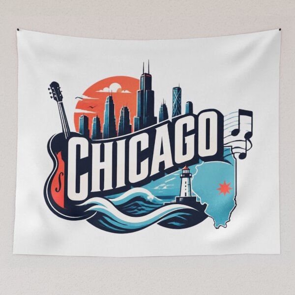 Item preview, Chicago Music Blues Great Lakes City Skyline Badge designed and sold by RDproject.