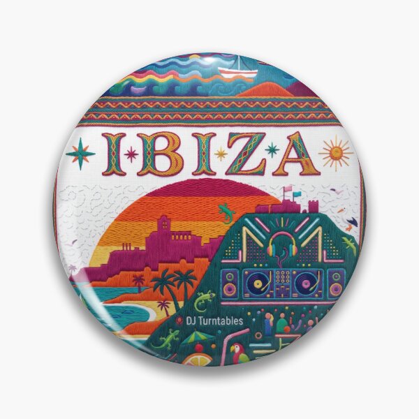Item preview, Ibiza Spain Embroidered Travel Art - Dalt Vila Sunset & Beach Party Stitched Poster designed and sold by Witsprings.
