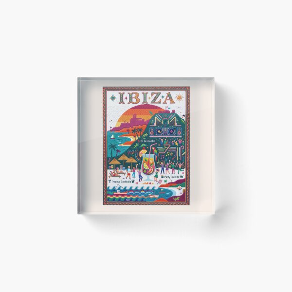 Item preview, Ibiza Spain Embroidered Travel Art - Dalt Vila Sunset & Beach Party Stitched Poster designed and sold by Witsprings.