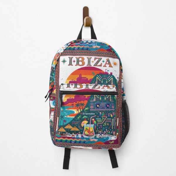 Item preview, Ibiza Spain Embroidered Travel Art - Dalt Vila Sunset & Beach Party Stitched Poster designed and sold by Witsprings.
