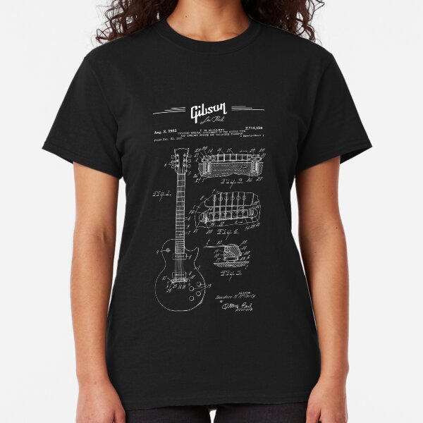 Gibson Les Paul Guitar Patent Drawing 1955 - Blueprint - Music - Rock-Blues-Metal Classic T-Shirt