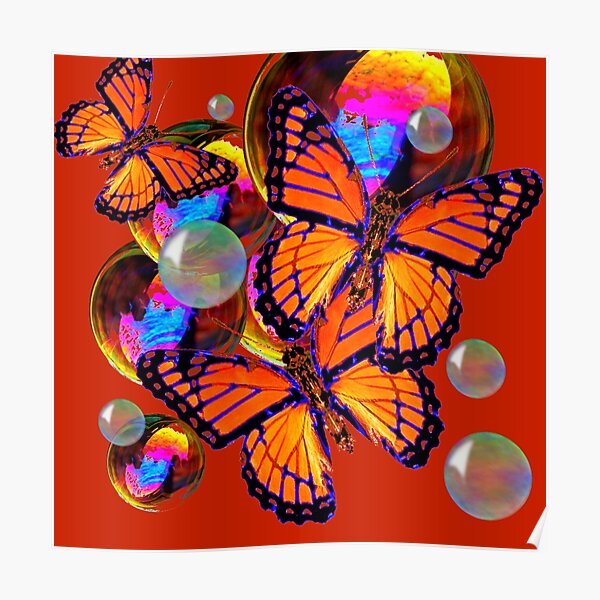CUMIN COLOR SOAP BUBBLES & MONARCH BUTTERFLIES Poster