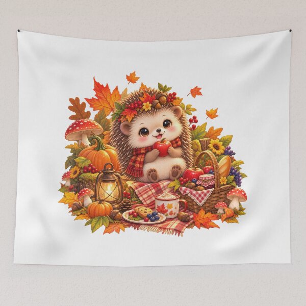 Item preview, Autumn Hedgehog Picnic Illustration designed and sold by jgvisualarts.