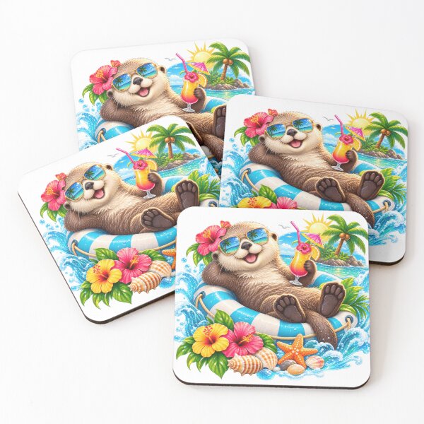 Item preview, Tropical Otter Beach Vacation Illustration designed and sold by jgvisualarts.