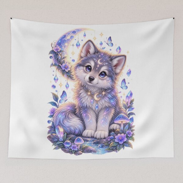 Item preview, Celestial Mystical Wolf Pup Illustration designed and sold by jgvisualarts.