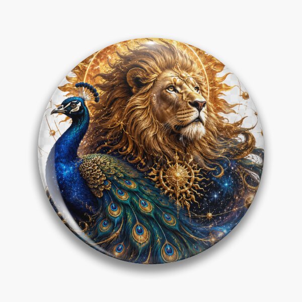 Item preview, Lion and peacock under a cosmic halo designed and sold by Hassine-Art.