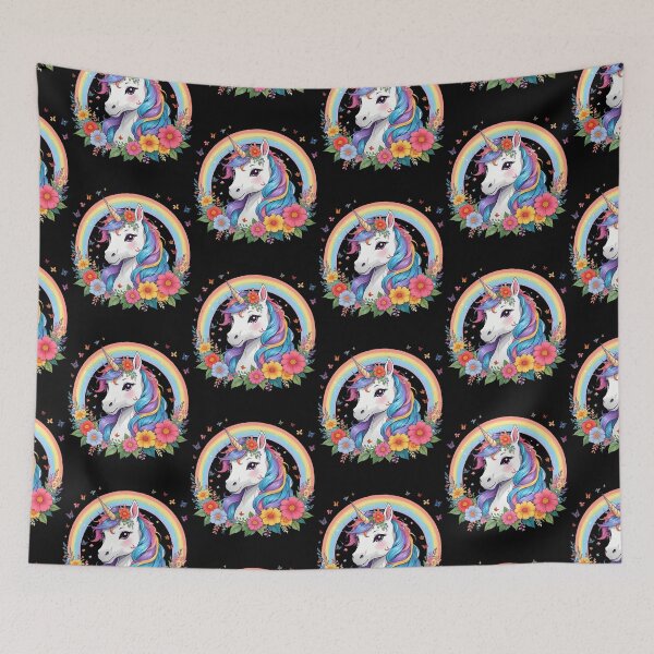 Item preview, Unicorn With Rainbow Mane And Flowers Beautiful Unicorn designed and sold by Eat-Apples.