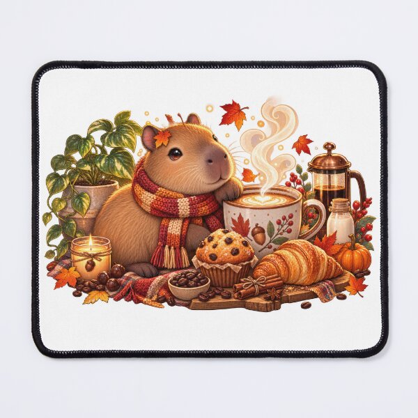 Item preview, Cozy Autumn Capybara Coffee Illustration designed and sold by jgvisualarts.