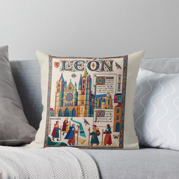 Item preview, Leon Spain Embroidered Travel Art - Cathedral & Camino de Santiago Stitched Poster designed and sold by Witsprings.