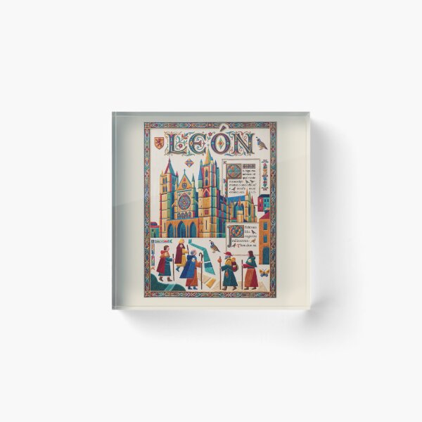 Item preview, Leon Spain Embroidered Travel Art - Cathedral & Camino de Santiago Stitched Poster designed and sold by Witsprings.