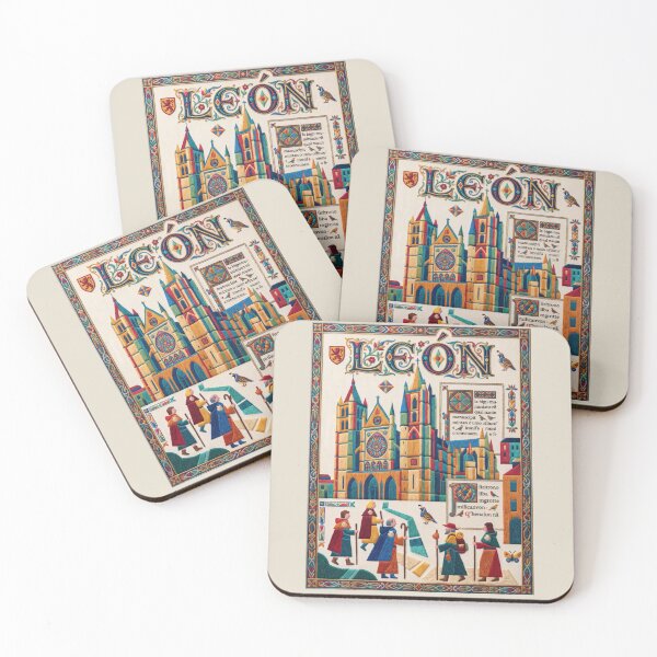 Item preview, Leon Spain Embroidered Travel Art - Cathedral & Camino de Santiago Stitched Poster designed and sold by Witsprings.