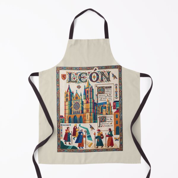 Item preview, Leon Spain Embroidered Travel Art - Cathedral & Camino de Santiago Stitched Poster designed and sold by Witsprings.