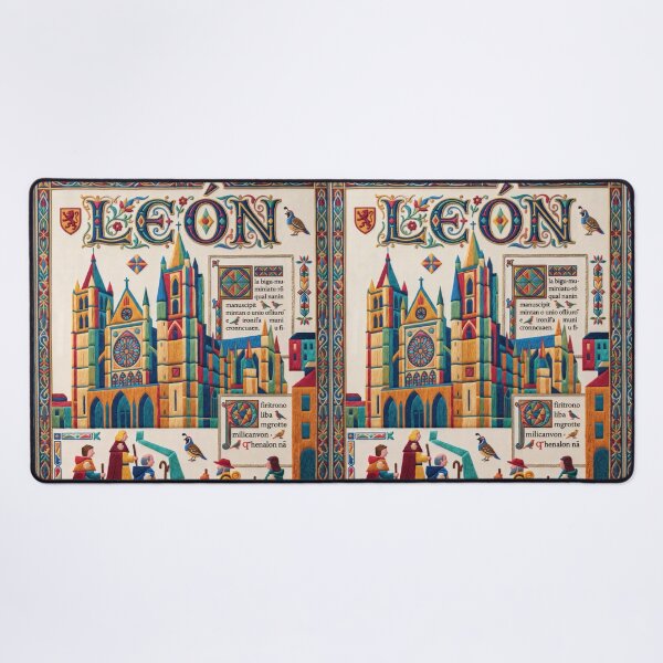 Item preview, Leon Spain Embroidered Travel Art - Cathedral & Camino de Santiago Stitched Poster designed and sold by Witsprings.