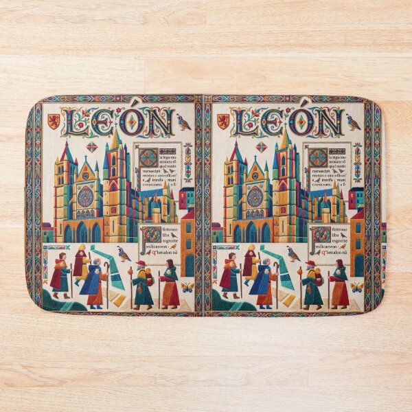 Item preview, Leon Spain Embroidered Travel Art - Cathedral & Camino de Santiago Stitched Poster designed and sold by Witsprings.