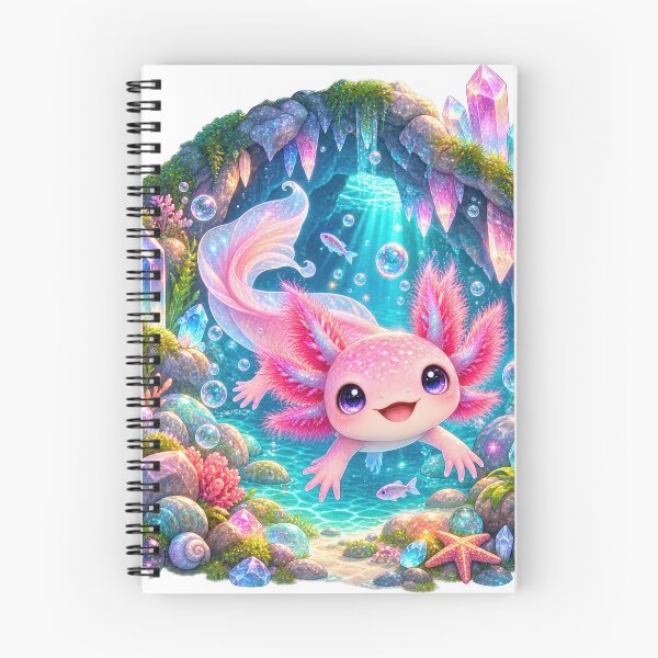 Item preview, Cute Axolotl Crystal Cave Illustration designed and sold by jgvisualarts.