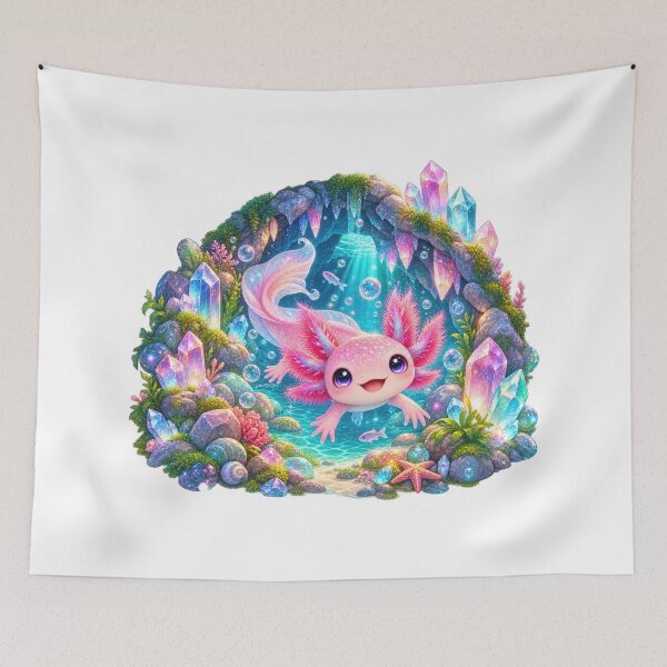 Item preview, Cute Axolotl Crystal Cave Illustration designed and sold by jgvisualarts.