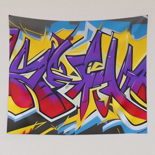Item preview, Violet & Crimson Wildstyle - Canary Yellow Street Art Mural | 033 designed and sold by City Graffix Design Co..