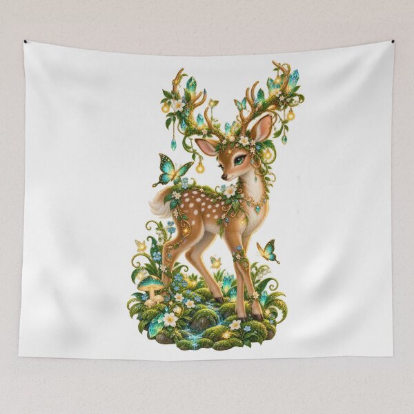 Item preview, Jeweled Fantasy Fawn Forest Illustration designed and sold by jgvisualarts.