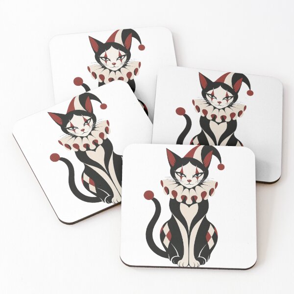 Item preview, Harlequin Cat – Elegant Jester Feline in Red Black & Ivory designed and sold by zzz888.
