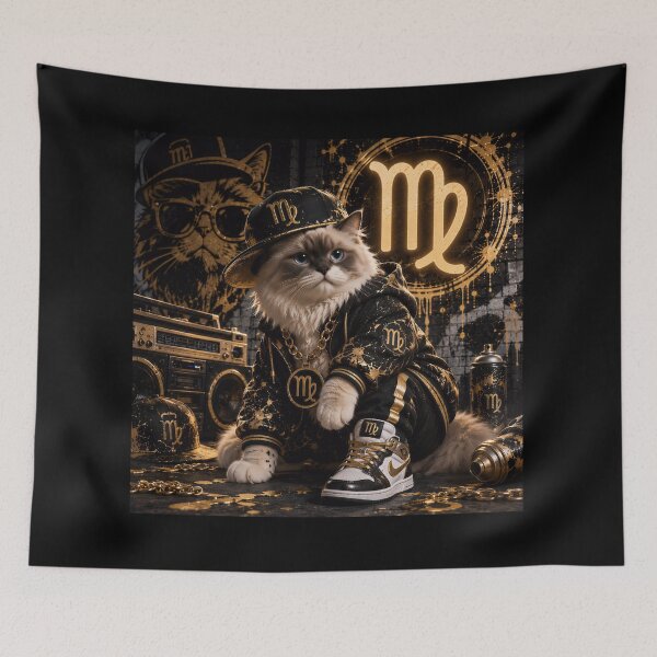 Item preview, Virgo Cat Zodiac Gold Hip Hop Streetwear designed and sold by Soluna Studio.