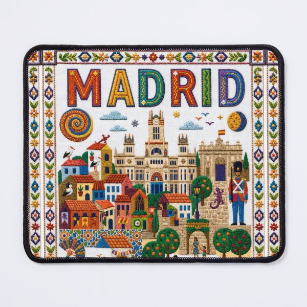 Item preview, Madrid Spain Embroidered Travel Art - Cybele Palace & Puerta de Alcala Stitched Poster designed and sold by Witsprings.