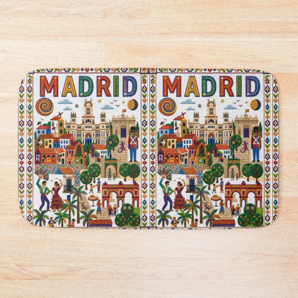 Item preview, Madrid Spain Embroidered Travel Art - Cybele Palace & Puerta de Alcala Stitched Poster designed and sold by Witsprings.