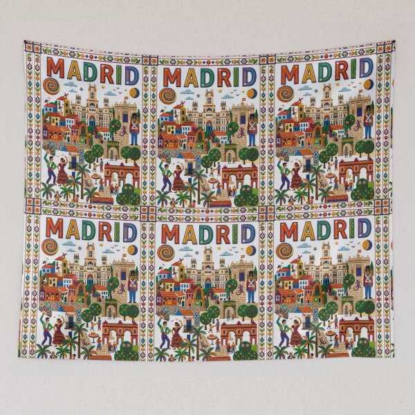 Item preview, Madrid Spain Embroidered Travel Art - Cybele Palace & Puerta de Alcala Stitched Poster designed and sold by Witsprings.