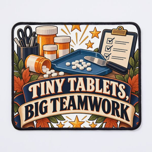 Item preview, Tiny Tablets, Big Teamwork Pharmacy Tech designed and sold by supertae.