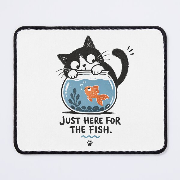 Item preview, Just Here for the Fish – Curious Cat and Goldfish Humor designed and sold by zzz888.