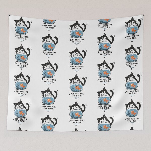 Item preview, Just Here for the Fish – Curious Cat and Goldfish Humor designed and sold by zzz888.