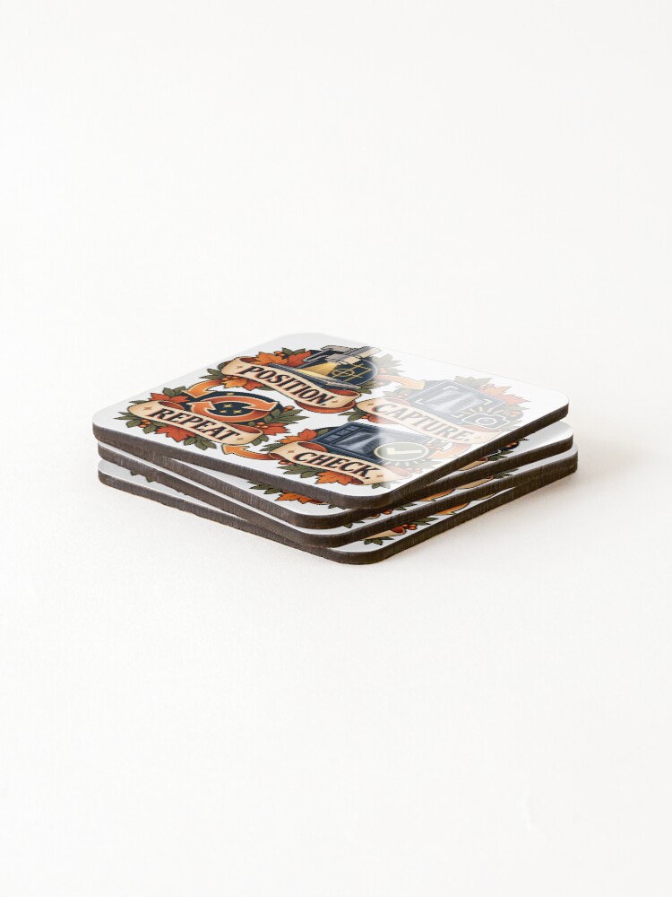 Thumbnail 4 of 5, Coasters (Set of 4), Position, Capture, Check, Repeat Radiology Tech designed and sold by supertae.