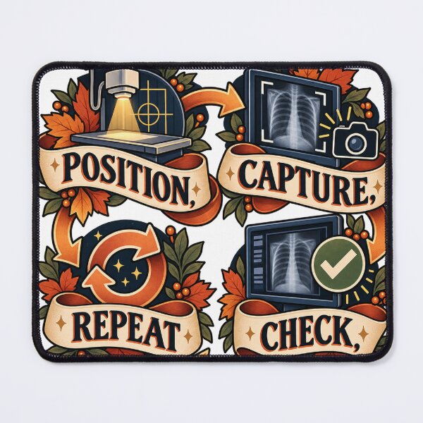 Item preview, Position, Capture, Check, Repeat Radiology Tech designed and sold by supertae.