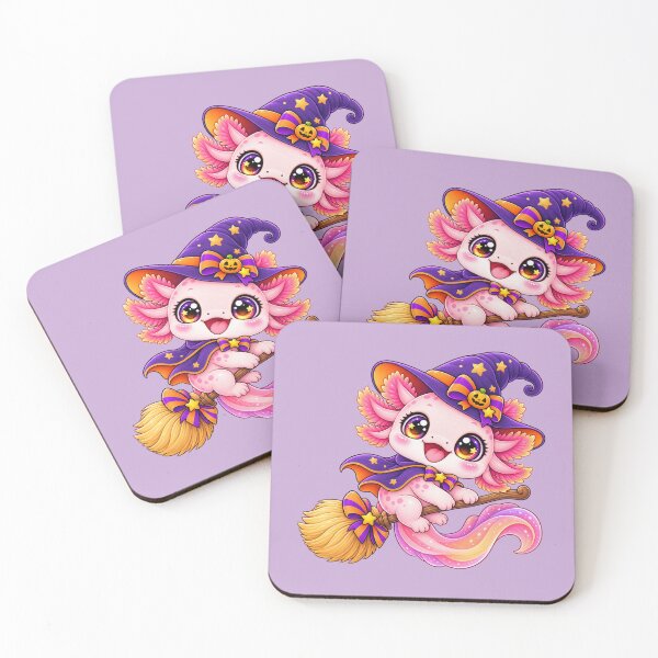 Item preview, Kawaii Axolotl on Broomstick Sticker Art – Cute Chibi Halloween Illustration designed and sold by MagicMakerPh.