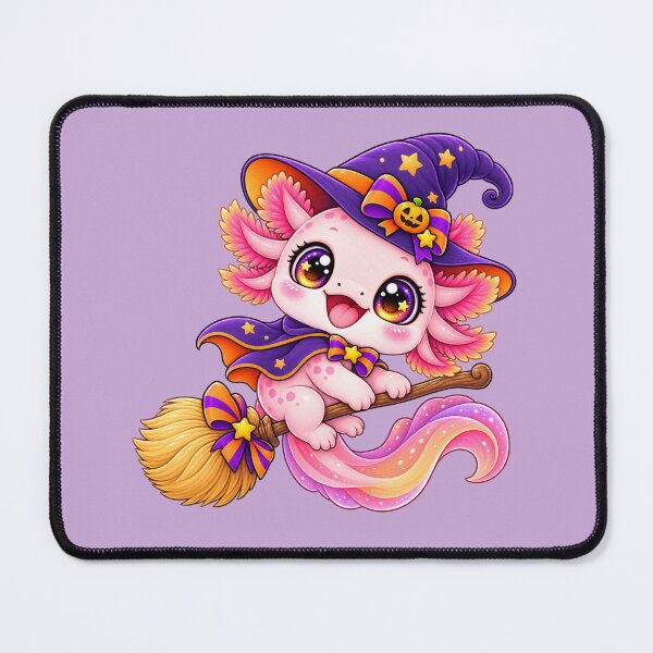 Item preview, Kawaii Axolotl on Broomstick Sticker Art – Cute Chibi Halloween Illustration designed and sold by MagicMakerPh.