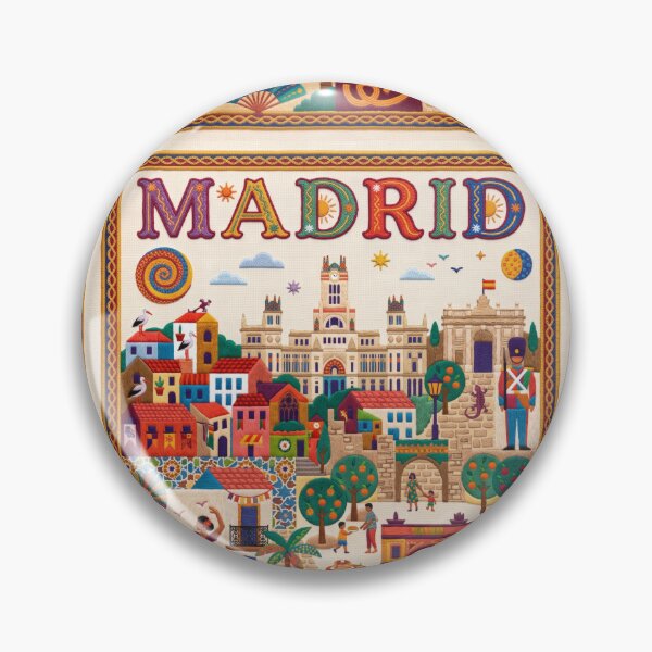 Item preview, Madrid Spain Vintage Embroidered Travel Art - Cybele Palace & Puerta de Alcala Stitched Poster designed and sold by Witsprings.
