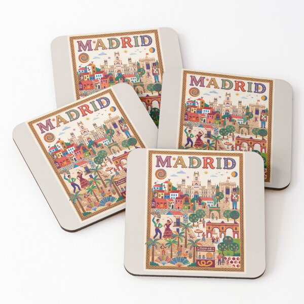 Item preview, Madrid Spain Vintage Embroidered Travel Art - Cybele Palace & Puerta de Alcala Stitched Poster designed and sold by Witsprings.