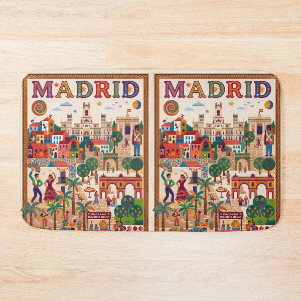 Item preview, Madrid Spain Vintage Embroidered Travel Art - Cybele Palace & Puerta de Alcala Stitched Poster designed and sold by Witsprings.