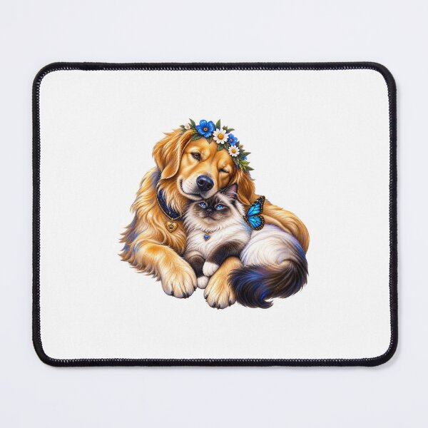 Item preview, Golden cuddle between dog and cat designed and sold by Hassine-Art.