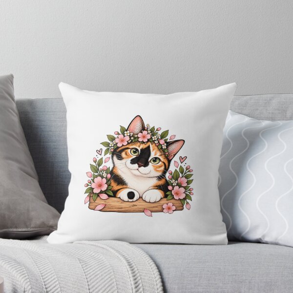 Item preview, House of Vardit – Cute Calico Cat with Pink Flowers designed and sold by House of Vardit.