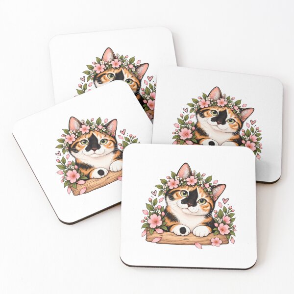 Artikelvorschau, House of Vardit – Cute Calico Cat with Pink Flowers entworfen und verkauft von House of Vardit.