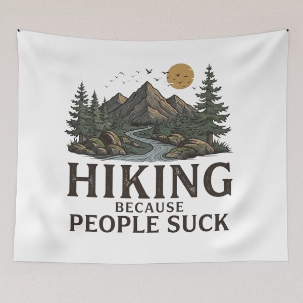 Item preview, Funny Hiking T-Shirt Design - "Hiking Because People Suck" Retro Nature Graphic designed and sold by CreativeNest Prints.