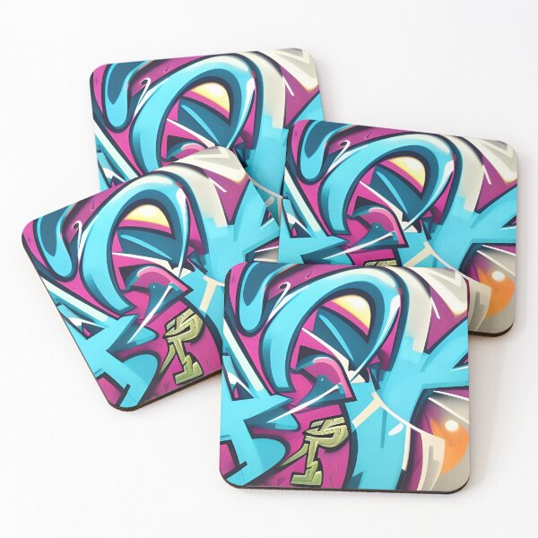 Item preview, Cyan Blue & Magenta Wildstyle - Glowing Orange Street Mural | 018 designed and sold by City Graffix Design Co..