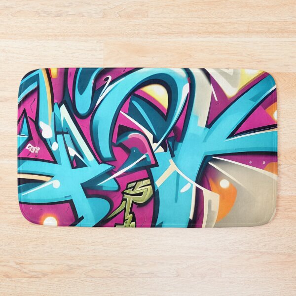 Item preview, Cyan Blue & Magenta Wildstyle - Glowing Orange Street Mural | 018 designed and sold by City Graffix Design Co..
