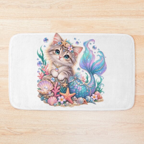 Item preview, Fantasy Mermaid Kitten Seashell Illustration designed and sold by jgvisualarts.