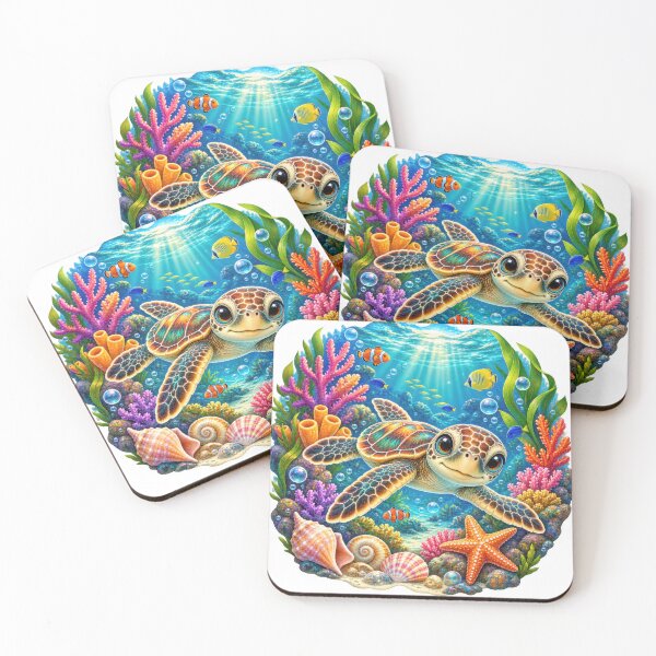 Item preview, Sea Turtle Coral Reef Illustration designed and sold by jgvisualarts.